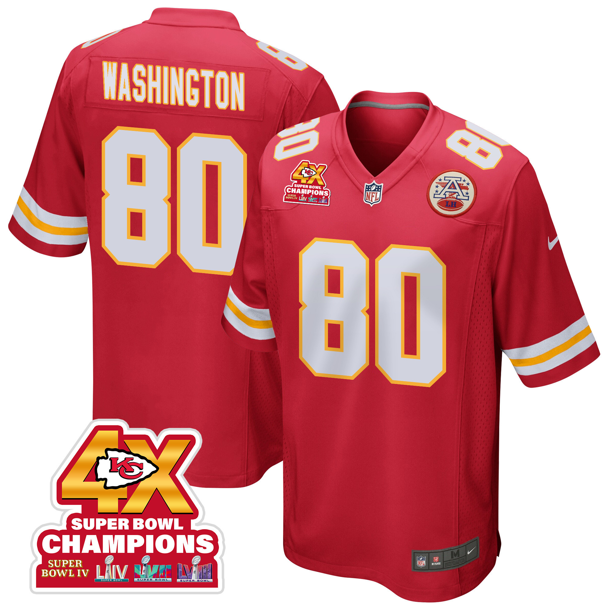 Montrell Washington 80 Kansas City Chiefs Super Bowl LVIII Champions 4X Game Men Jersey - Red JS8123 nicesnker