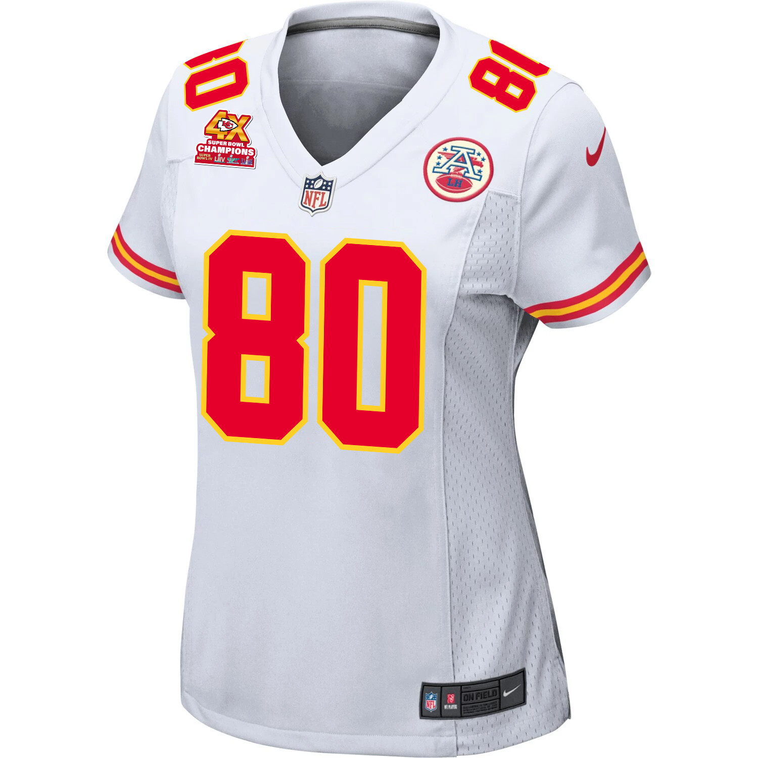 Alternative view of Montrell Washington 80 Kansas City Chiefs Super Bowl LVIII Champions 4X Game Women Jersey - White JS5054 nicesnker