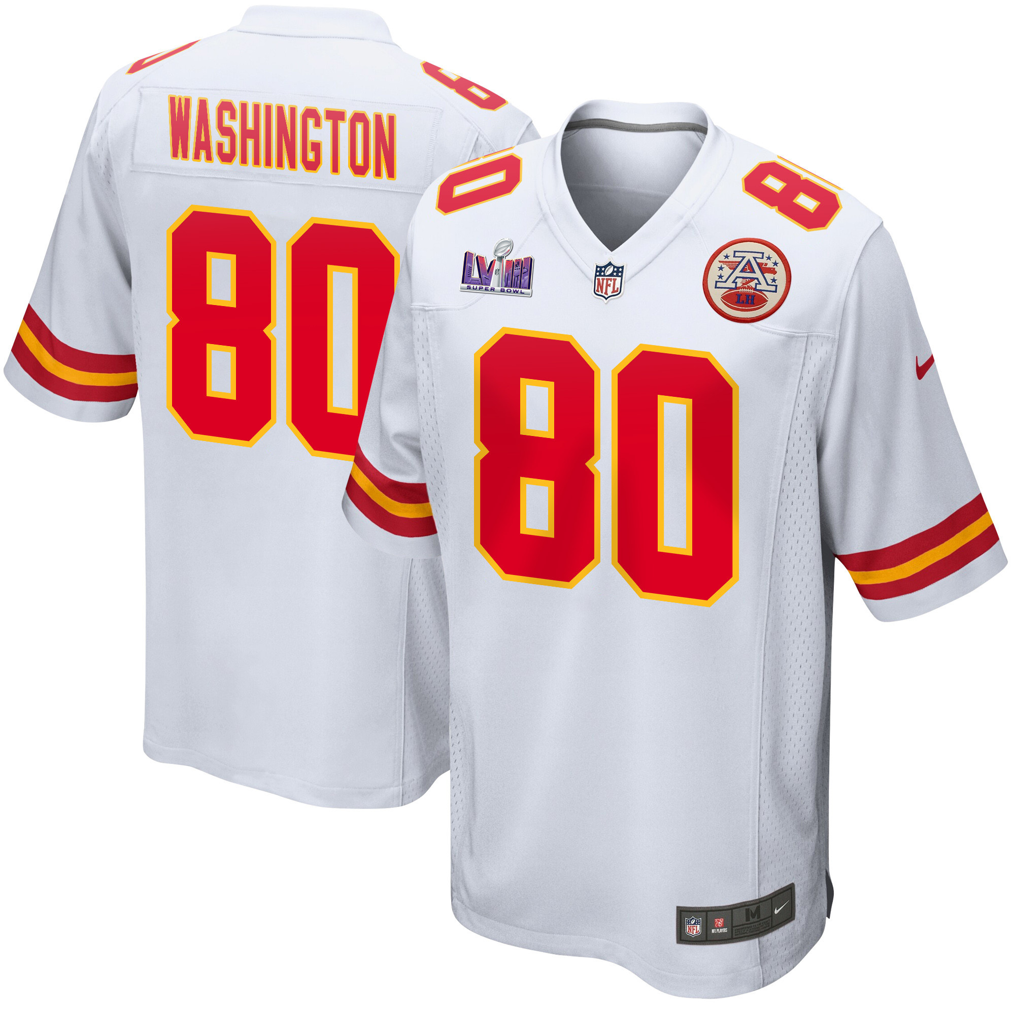 Montrell Washington 80 Kansas City Chiefs Super Bowl LVIII Patch Game Men Jersey - White JS8185 nicesnker