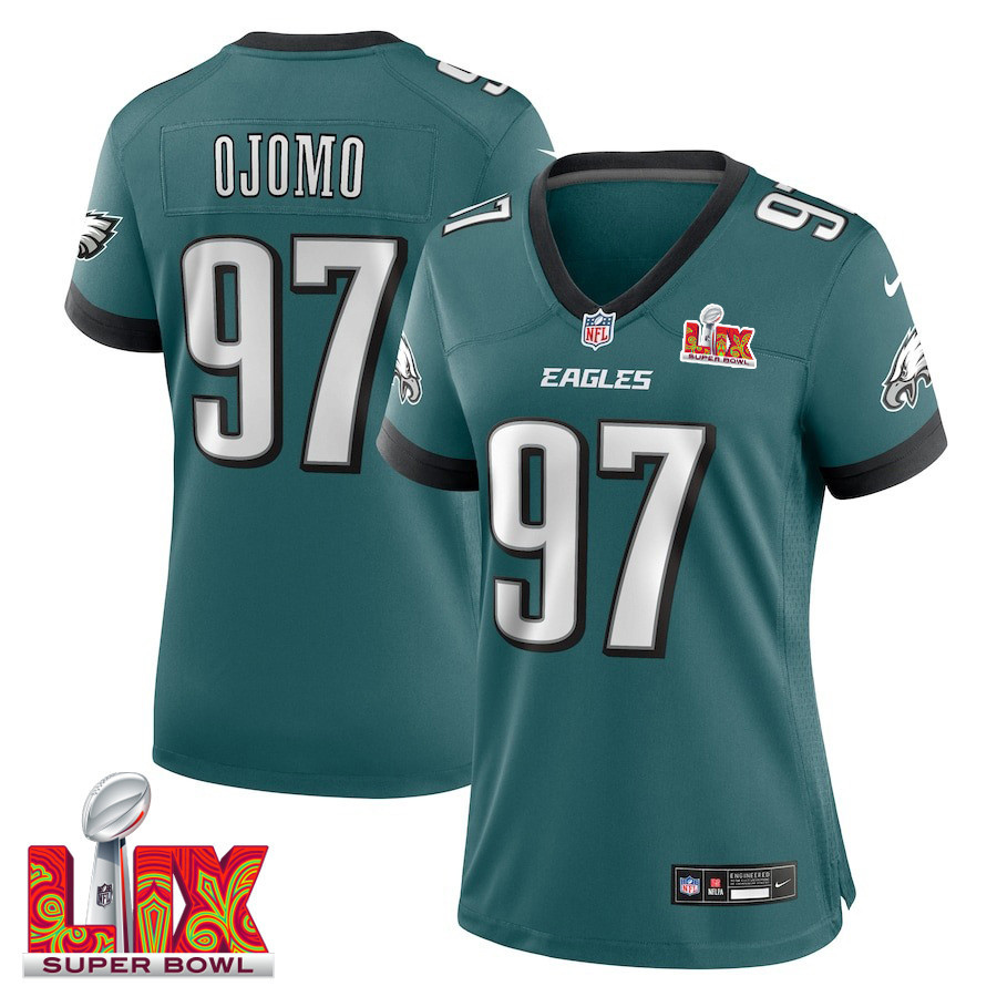 Moro Ojomo #97 Philadelphia Eagles Super Bowl LIX Women's Jersey - Midnight Green JS8995 nicesnker