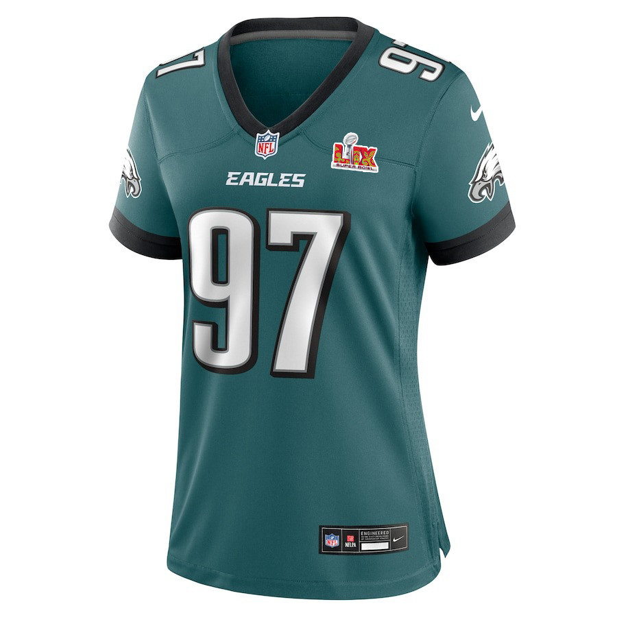 Alternative view of Moro Ojomo #97 Philadelphia Eagles Super Bowl LIX Women's Jersey - Midnight Green JS8995 nicesnker