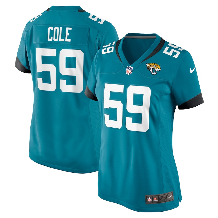 Myles Cole 59 Jacksonville Jaguars Women's Game Jersey - Teal JS8584 nicesnker