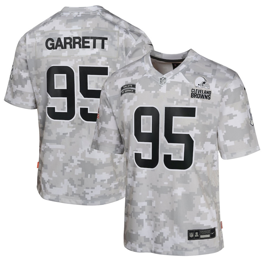Myles Garrett 95 Cleveland Browns 2024 Salute to Service Game YOUTH Jersey - Arctic Camo JS6091 nicesnker
