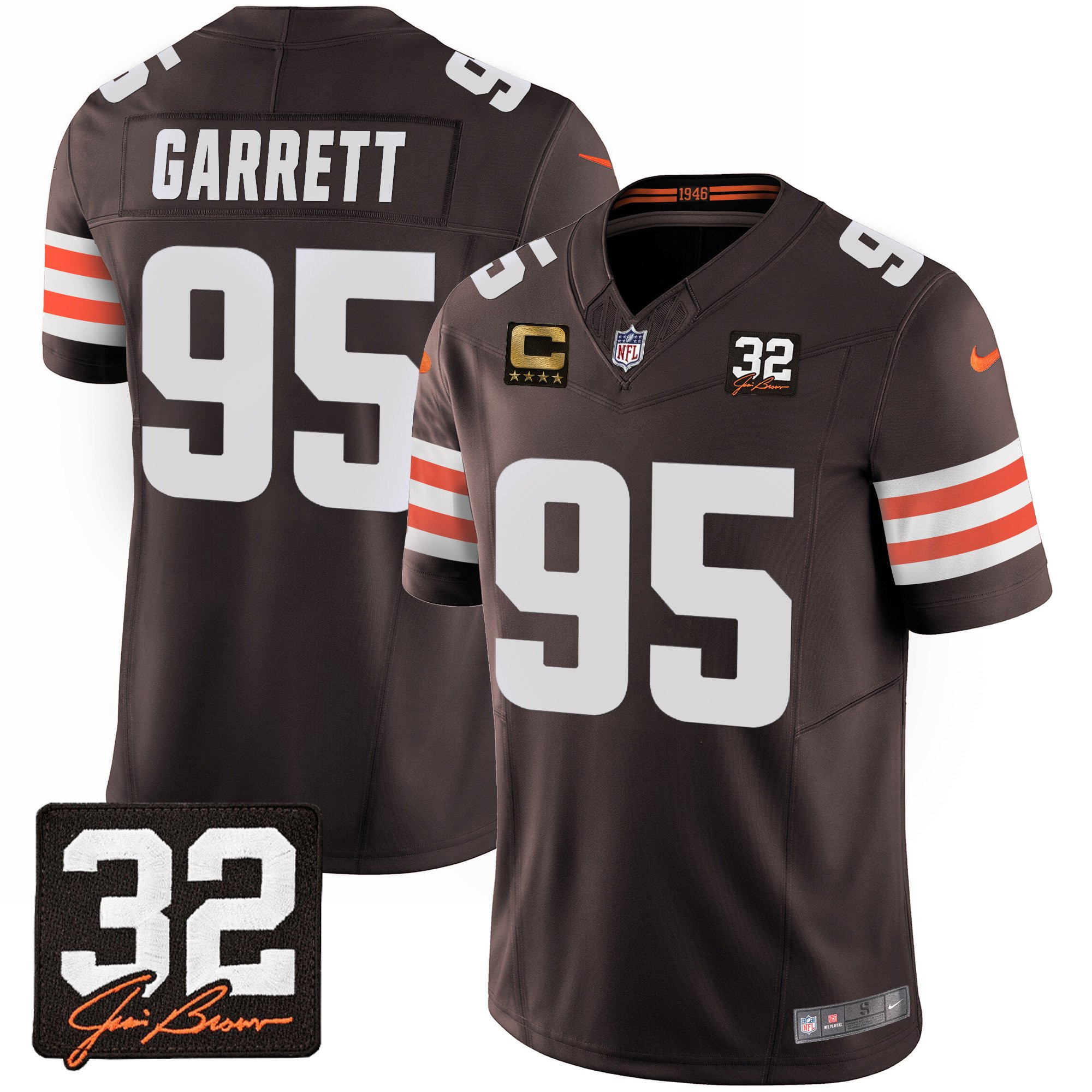 Myles Garrett 95 Cleveland Browns Jim Brown Memorial Patch Game Men Jersey - Brown JS4968 nicesnker