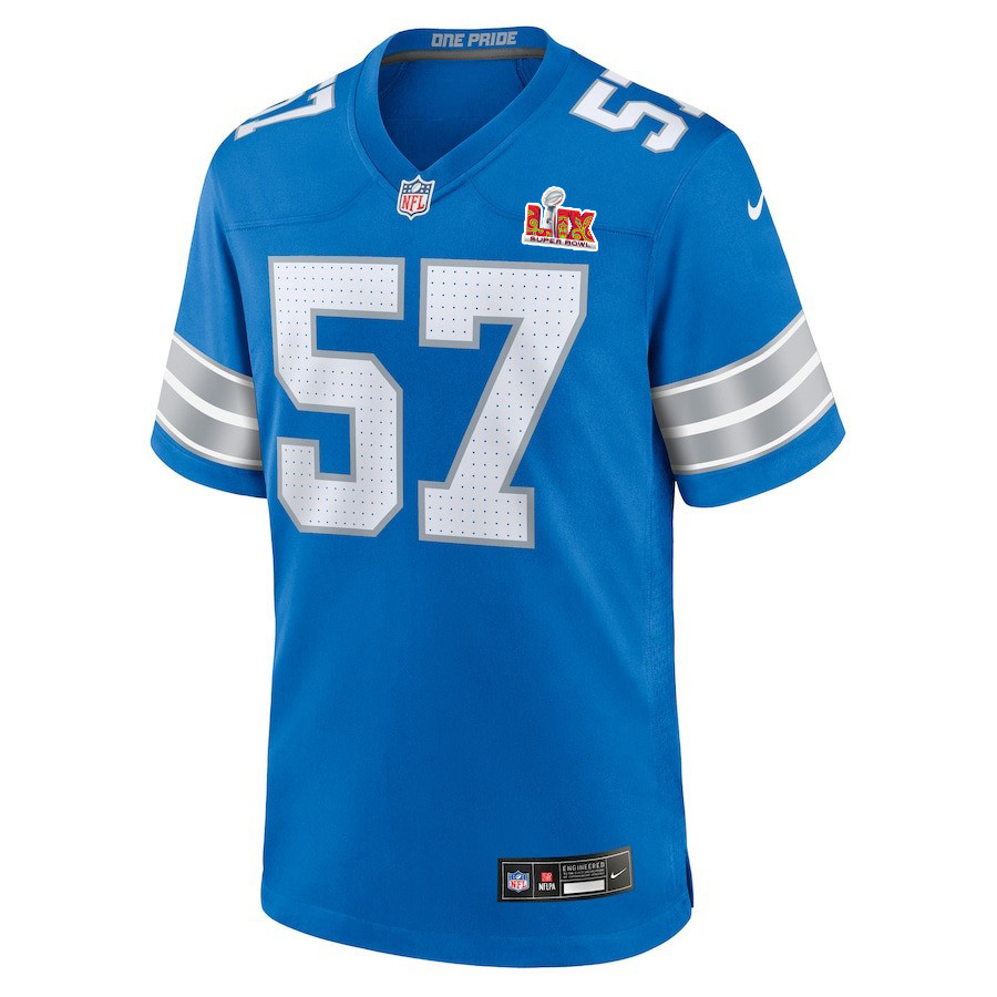 Alternative view of Nate Lynn #57 Detroit Lions Super Bowl LIX Jersey - Men's - Blue JS1123 nicesnker