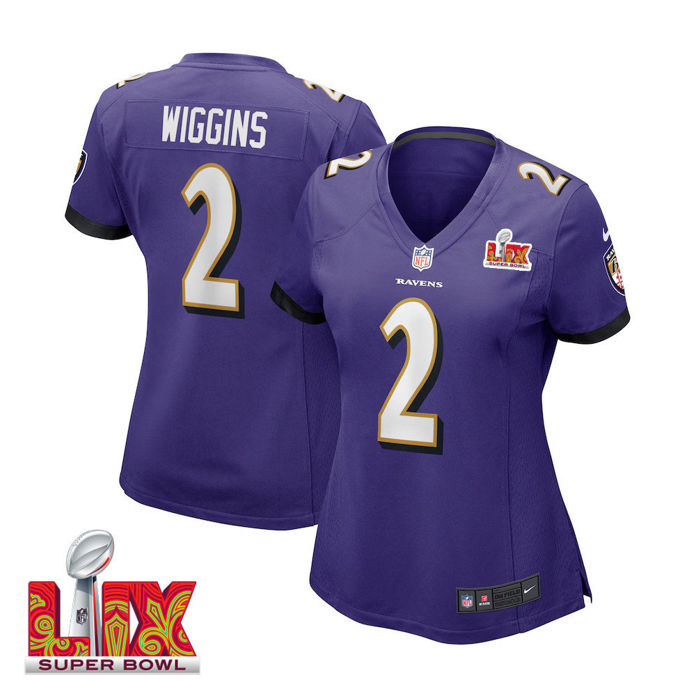 Nate Wiggins #2 Baltimore Ravens Super Bowl LIX Women's Jersey - Purple JS7767 nicesnker