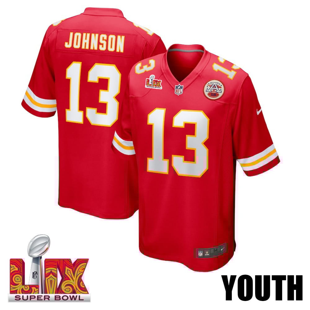 Nazeeh Johnson #13 Kansas City Chiefs Super Bowl LIX YOUTH Jersey - Red JS8260 nicesnker