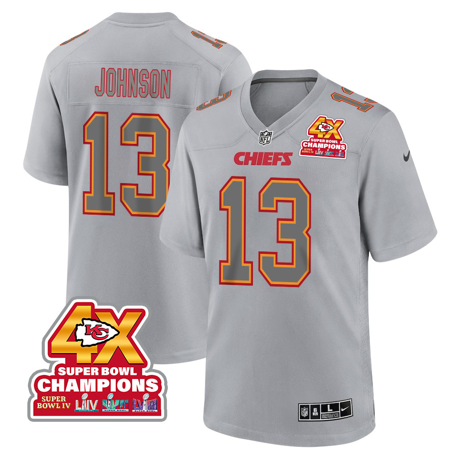 Nazeeh Johnson 13 Kansas City Chiefs Super Bowl LVIII Champions 4X Atmosphere Fashion Game Men Jersey - Gray JS5340 nicesnker