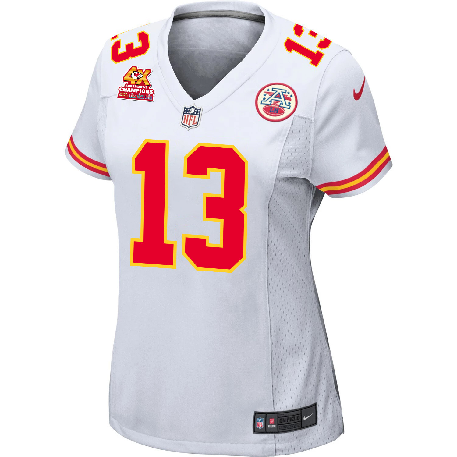 Alternative view of Nazeeh Johnson 13 Kansas City Chiefs Super Bowl LVIII Champions 4X Game Women Jersey - White JS2570 nicesnker