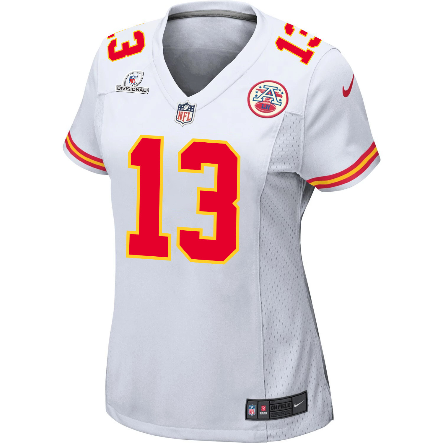 Alternative view of Nazeeh Johnson 13 Kansas City Chiefs Super Bowl LVIII Patch Game Women Jersey - White JS9266 nicesnker