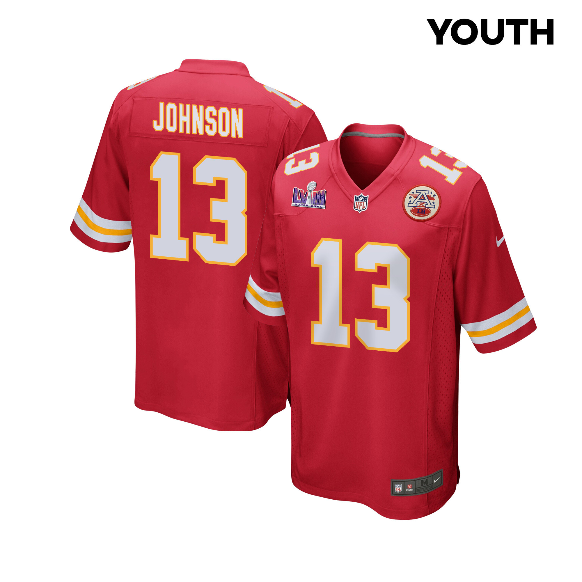 Nazeeh Johnson 13 Kansas City Chiefs Super Bowl LVIII Patch Game YOUTH Jersey - Red JS5901 nicesnker