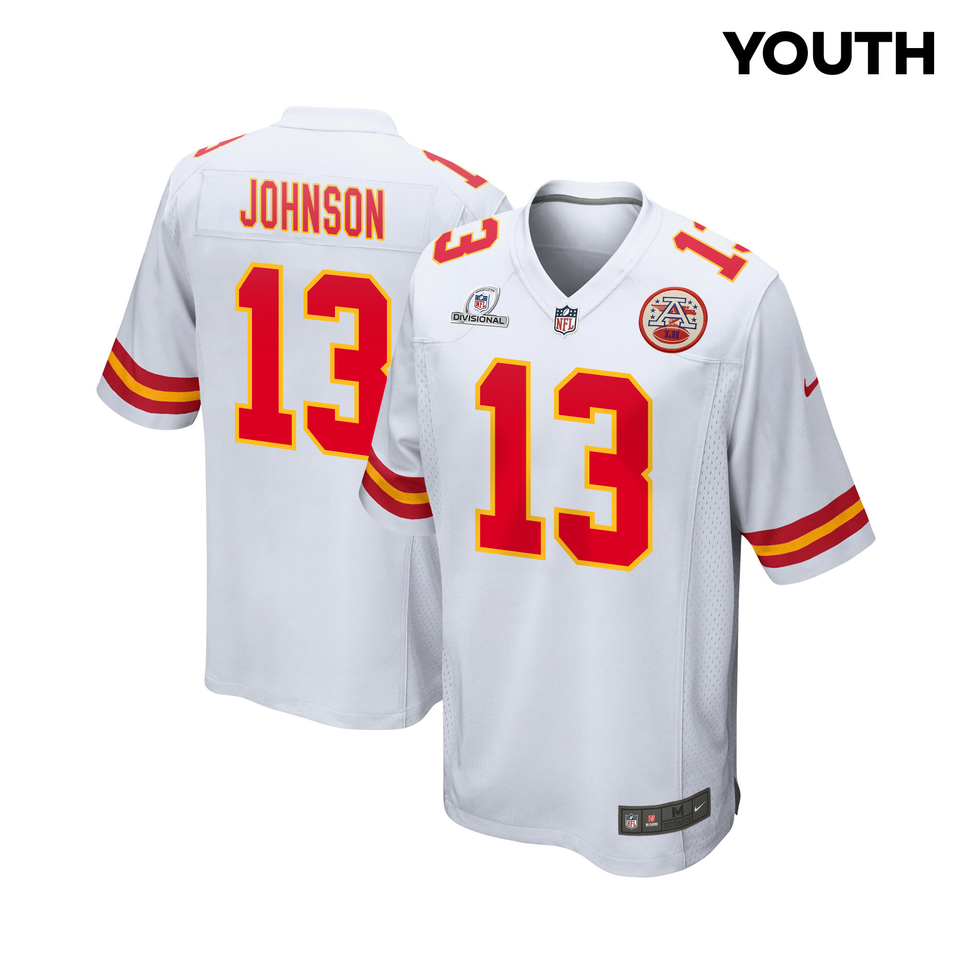Nazeeh Johnson 13 Kansas City Chiefs Super Bowl LVIII Patch Game YOUTH Jersey - White JS8713 nicesnker