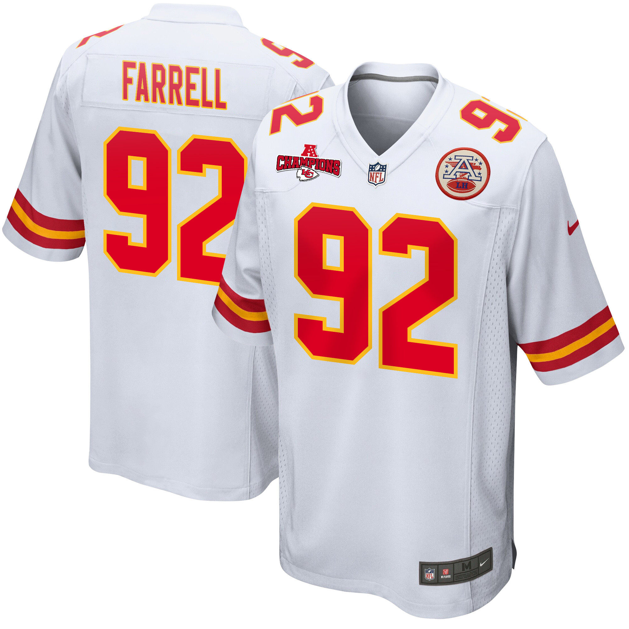 Neil Farrell 92 Kansas City Chiefs AFC Champions Patch Game Men Jersey - White JS9934 nicesnker