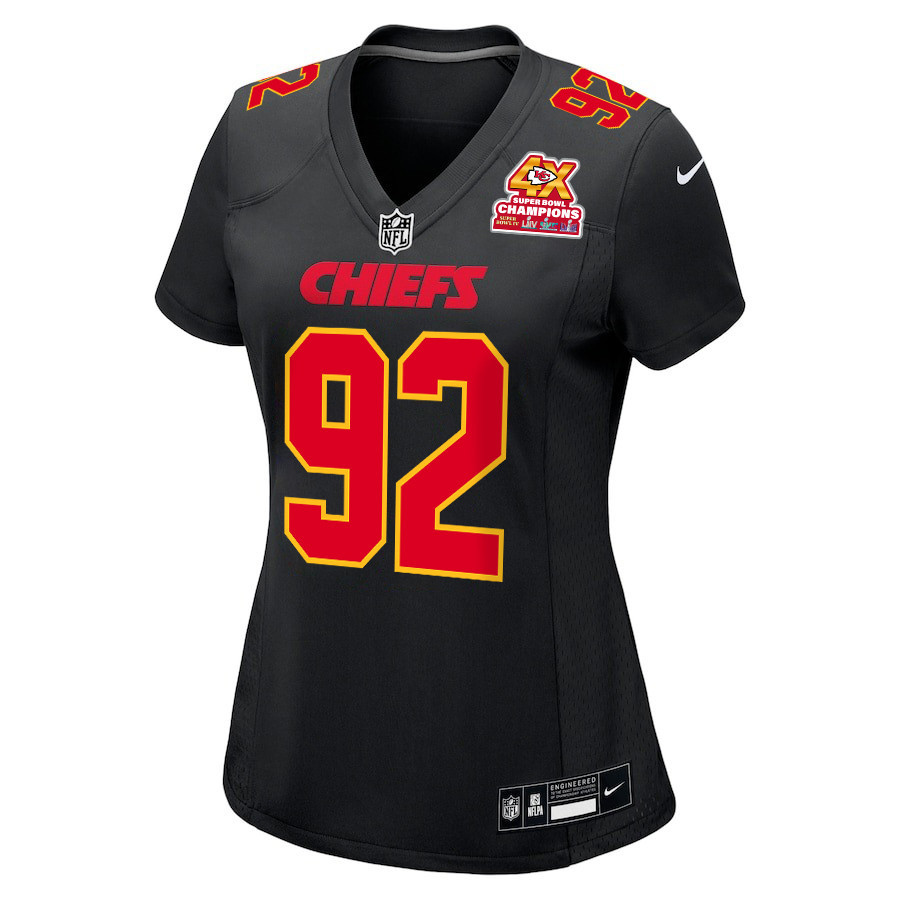 Alternative view of Neil Farrell 92 Kansas City Chiefs Super Bowl LVIII Champions 4X Fashion Game Women Jersey - Carbon Black JS8870 nicesnker