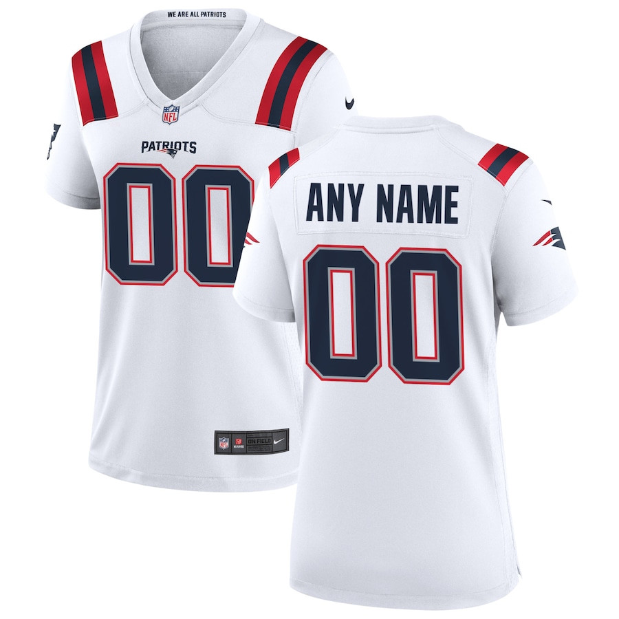 New England Patriots Women Custom Game Jersey - White JS3135 nicesnker