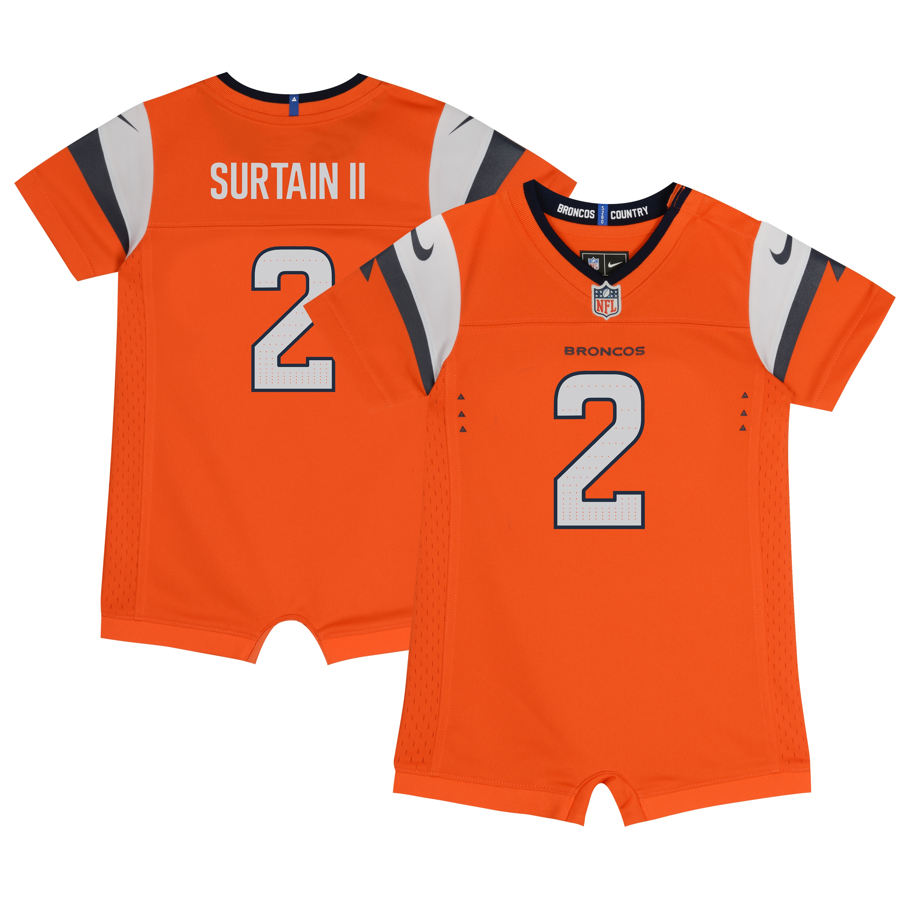 Newborn & Infant Denver Broncos Patrick Surtain II Orange Mile High Collection Game Romper Jersey JS3588 nicesnker