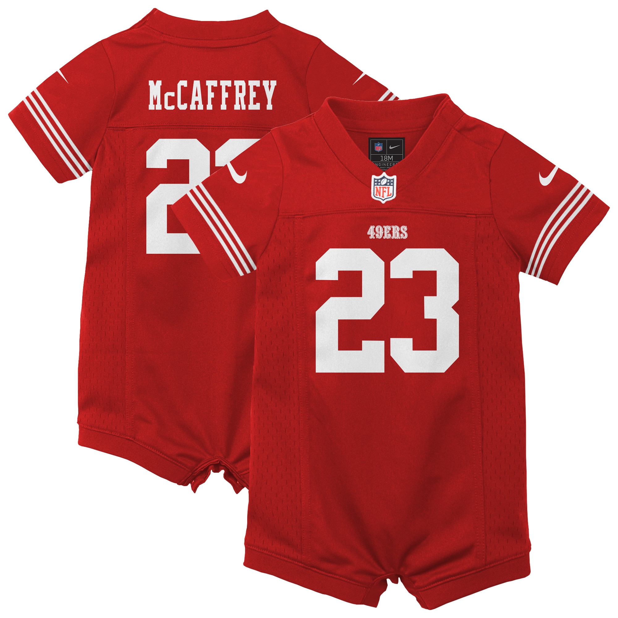 Newborn & Infant San Francisco 49ers Christian McCaffrey Scarlet Game Romper Jersey JS8277 nicesnker