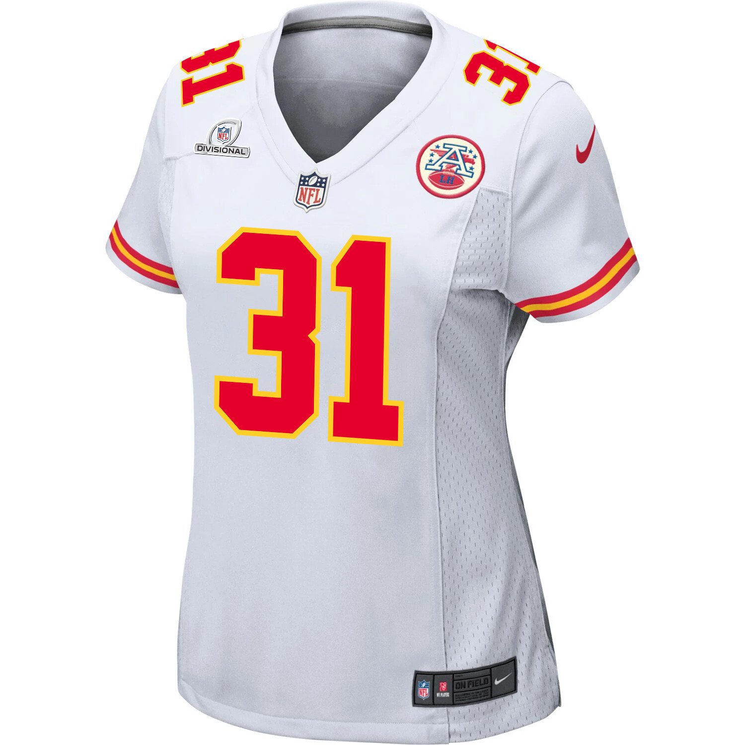 Alternative view of Nic Jones 31 Kansas City Chiefs Super Bowl LVIII Patch Game Women Jersey - White JS5339 nicesnker