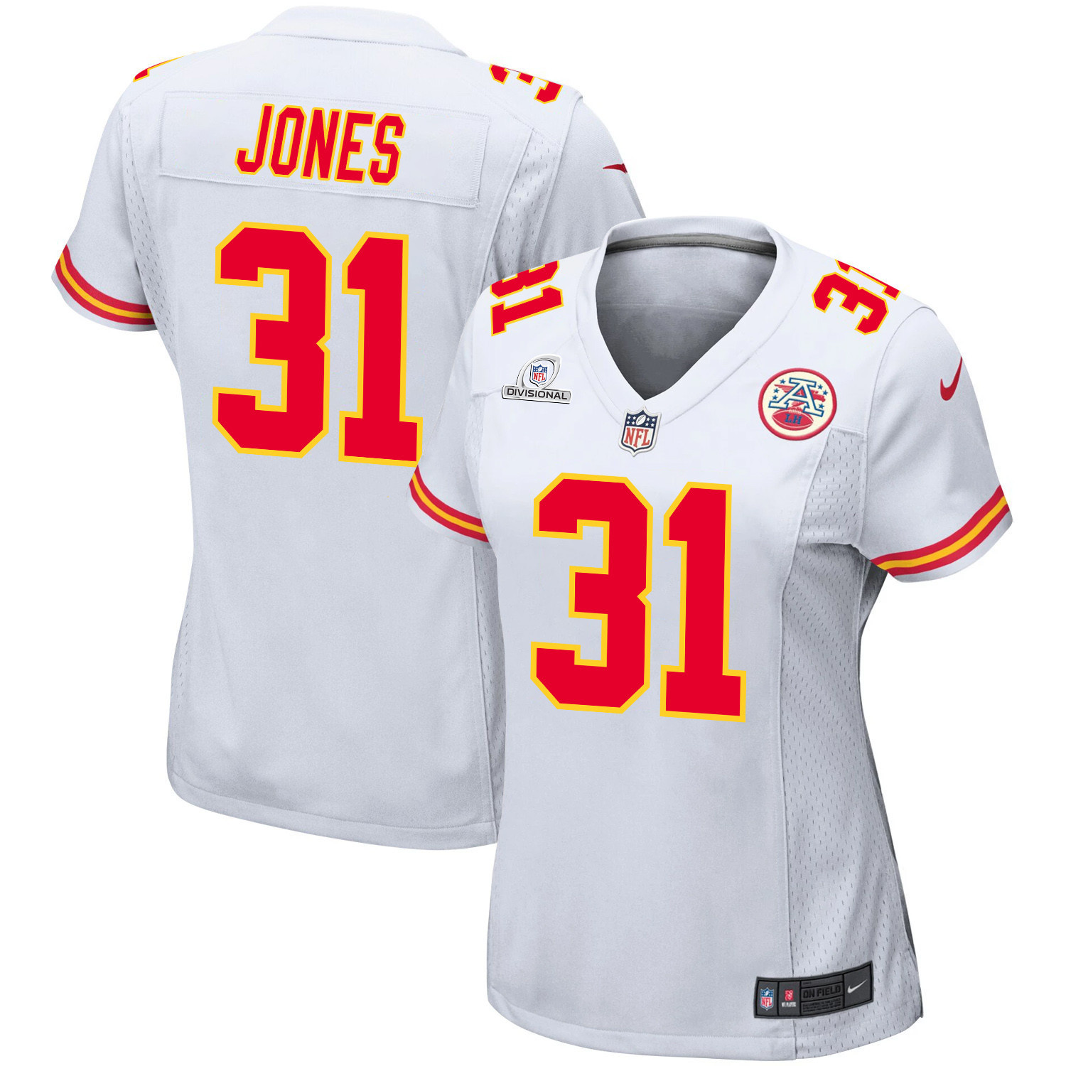 Nic Jones 31 Kansas City Chiefs Super Bowl LVIII Patch Game Women Jersey - White JS5339 nicesnker