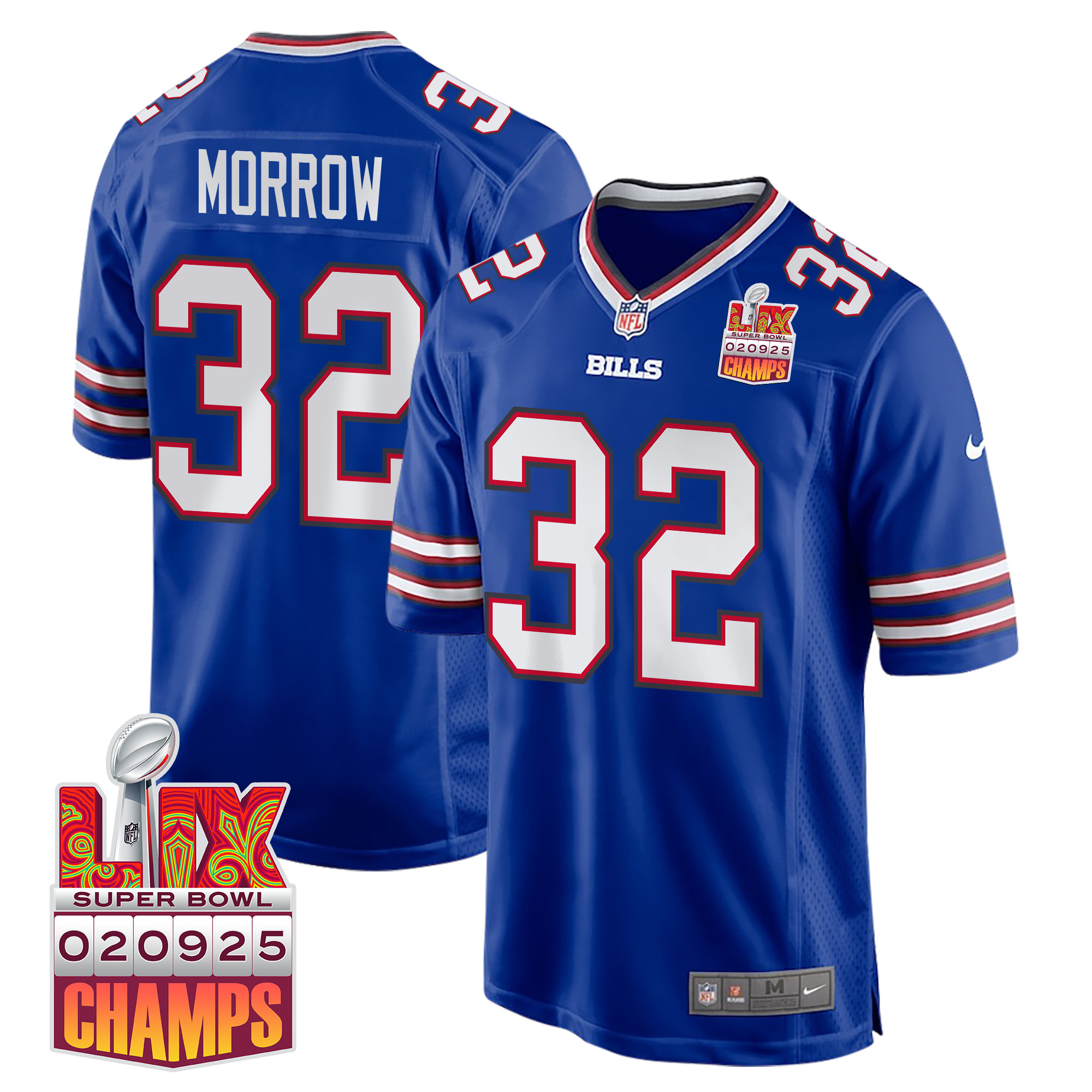 Nicholas Morrow 32 Buffalo Bills Super Bowl LIX Champions Patch Game Men Jersey - Royal JS7553 nicesnker