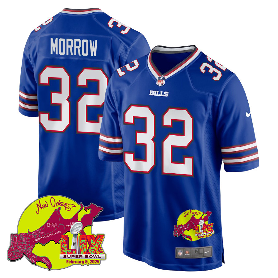 Nicholas Morrow 32 Buffalo Bills Super Bowl LIX New Orleans Patch Game Men Jersey - Royal JS4546 nicesnker