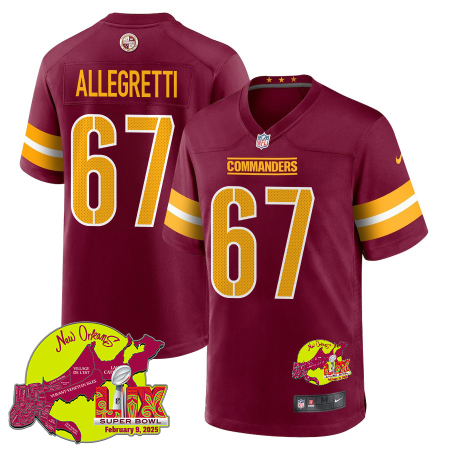 Nick Allegretti 67 Washington Commanders Super Bowl LIX New Orleans Patch Game Men Jersey - Burgundy JS1155 nicesnker