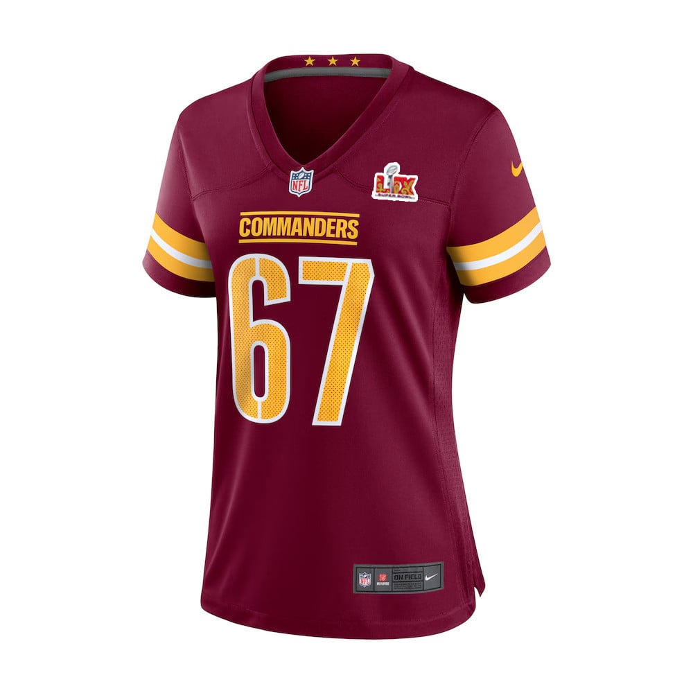 Alternative view of Nick Allegretti #67 Washington Commanders Super Bowl LIX Women's Jersey - Burgundy JS1816 nicesnker
