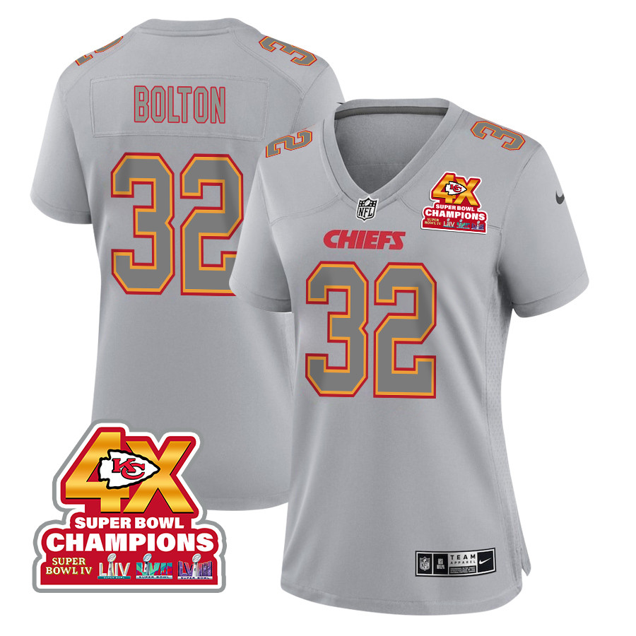 Nick Bolton 32 Kansas City Chiefs Super Bowl LVIII Champions 4X Atmosphere Fashion Game Women Jersey - Gray JS4802 nicesnker