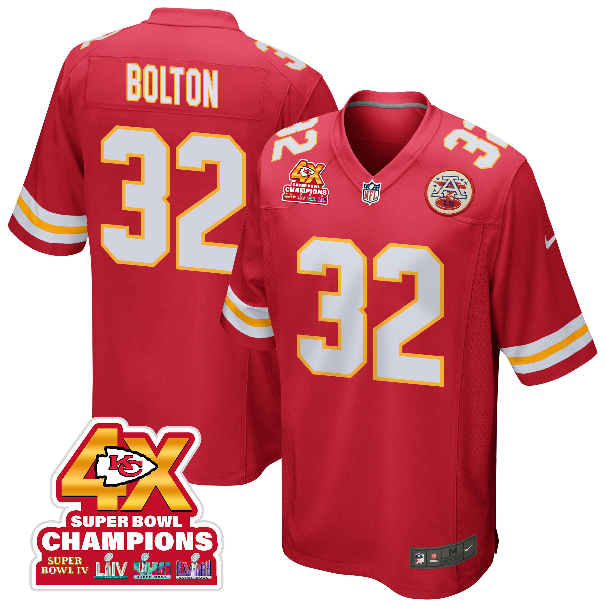 Nick Bolton 32 Kansas City Chiefs Super Bowl LVIII Champions 4X Game Men Jersey - Red JS4259 nicesnker