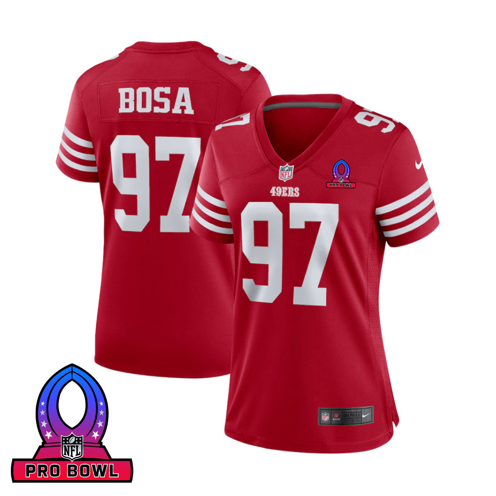 Nick Bosa 97 San Francisco 49ers 2025 Pro Bowl Patch Women Game Jersey - Scarlet JS5254 nicesnker