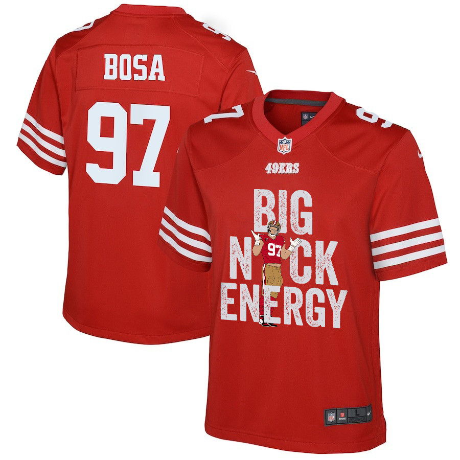Nick Bosa 97 San Francisco 49ers Big Nick Energy Game YOUTH Jersey - Scarlet JS6079 nicesnker