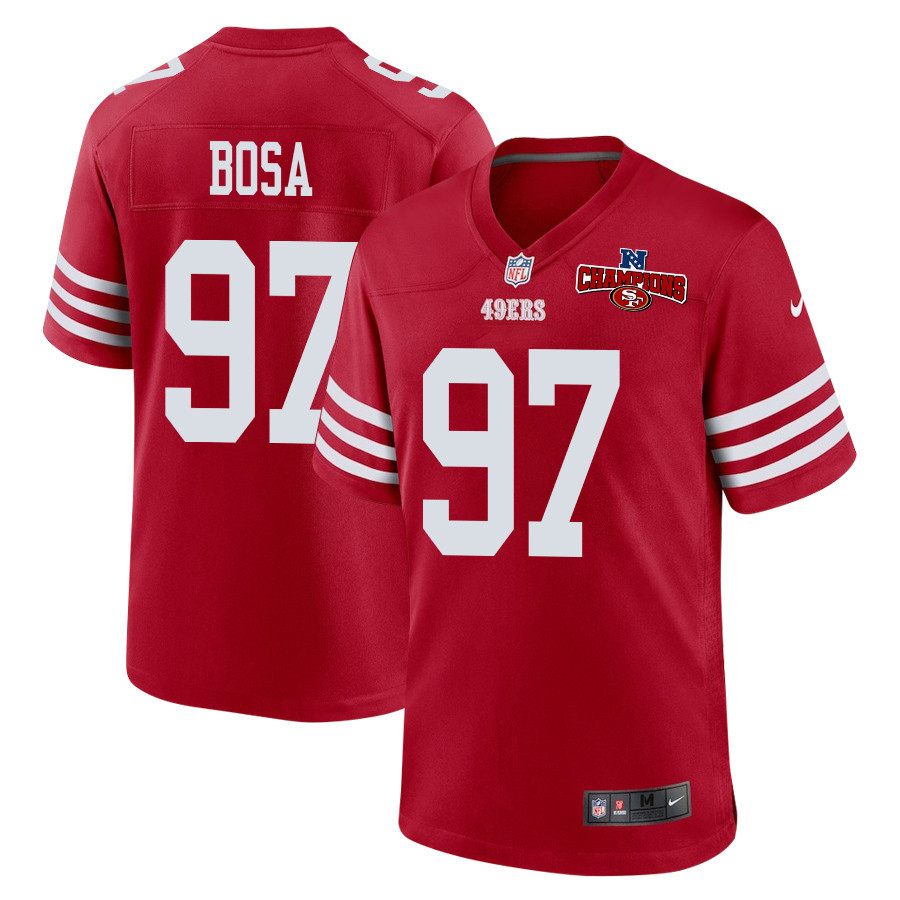 Nick Bosa 97 San Francisco 49ers NFC Champions Patch Game Men Jersey - Scarlet JS4619 nicesnker
