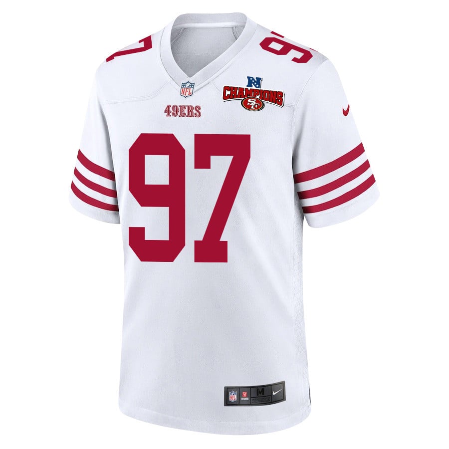 Alternative view of Nick Bosa 97 San Francisco 49ers NFC Champions Patch Game Men Jersey - White JS5394 nicesnker
