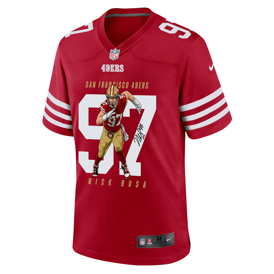 Alternative view of Nick Bosa 97 San Francisco 49ers Run Bosa Run Game Men Jersey - Scarlet JS1284 nicesnker