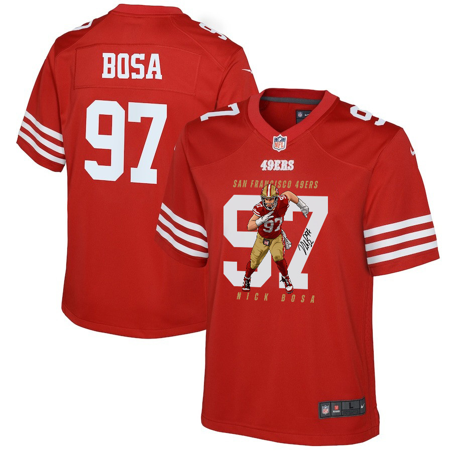 Nick Bosa 97 San Francisco 49ers Run Bosa Run Game YOUTH Jersey - Scarlet JS9499 nicesnker