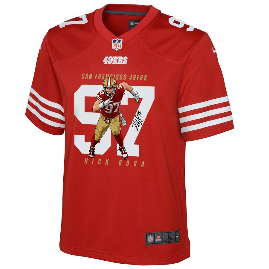 Alternative view of Nick Bosa 97 San Francisco 49ers Run Bosa Run Game YOUTH Jersey - Scarlet JS9499 nicesnker
