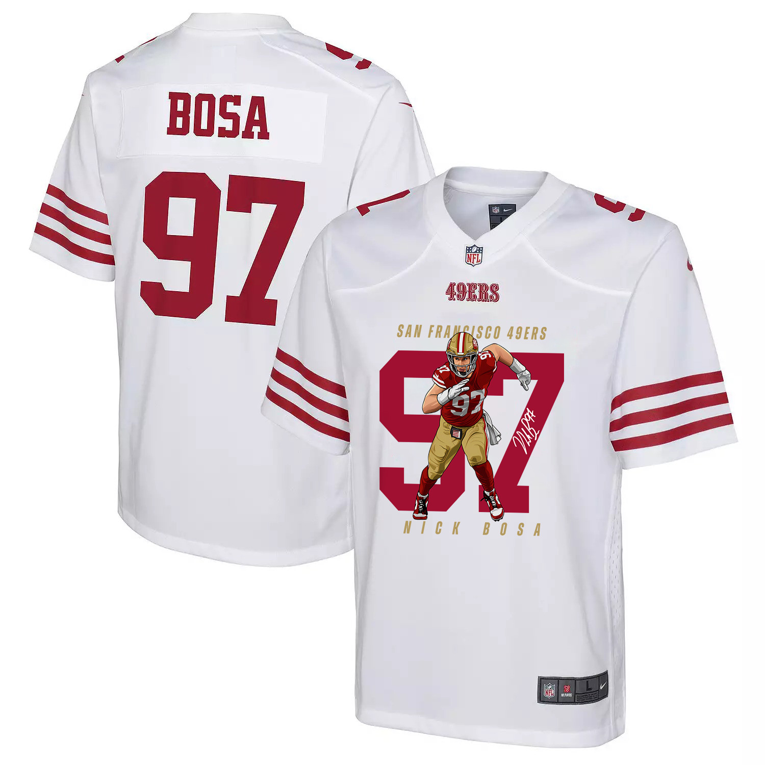 Nick Bosa 97 San Francisco 49ers Run Bosa Run Game YOUTH Jersey - White JS8575 nicesnker