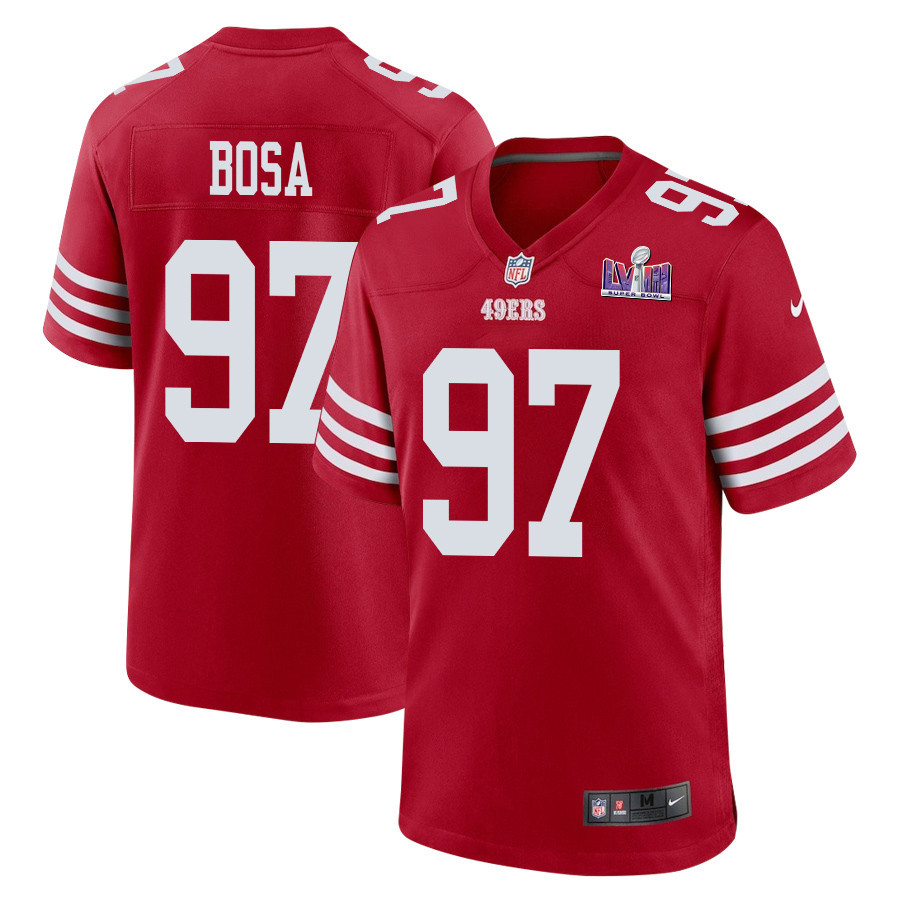 Nick Bosa 97 San Francisco 49ers Super Bowl LVIII Patch Game Men Jersey - Scarlet JS7681 nicesnker