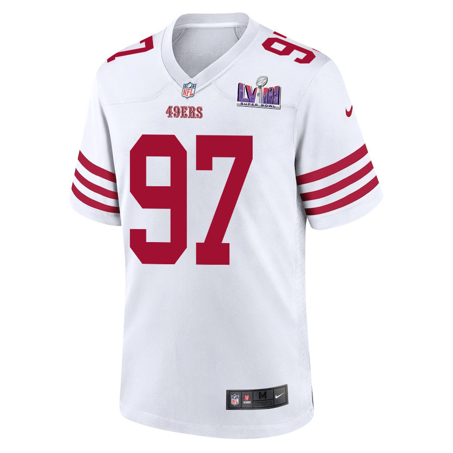 Alternative view of Nick Bosa 97 San Francisco 49ers Super Bowl LVIII Patch Game Men Jersey - White JS5041 nicesnker