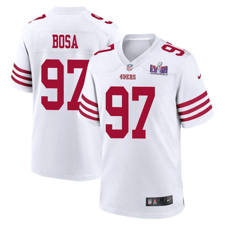 Nick Bosa 97 San Francisco 49ers Super Bowl LVIII Patch Game Men Jersey - White JS5041 nicesnker