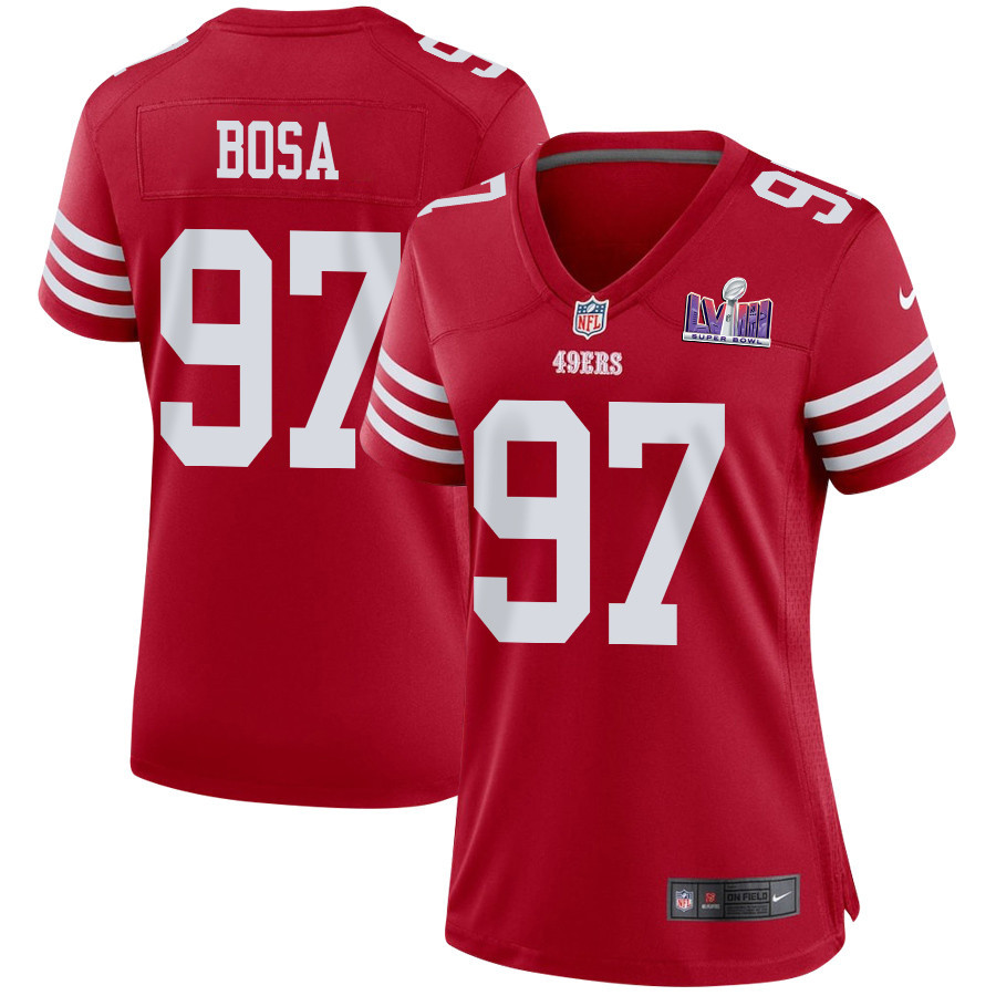 Nick Bosa 97 San Francisco 49ers Super Bowl LVIII Patch Game Women Jersey - Scarlet JS5443 nicesnker