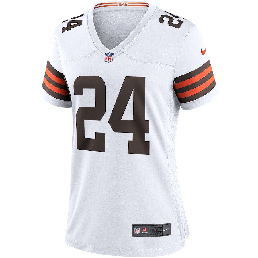 Alternative view of Nick Chubb 24 Cleveland Browns Women Game Jersey - White JS8577 nicesnker