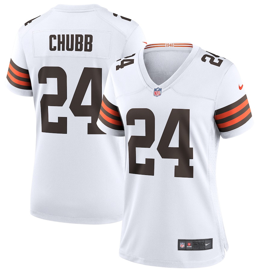 Nick Chubb 24 Cleveland Browns Women Game Jersey - White JS8577 nicesnker