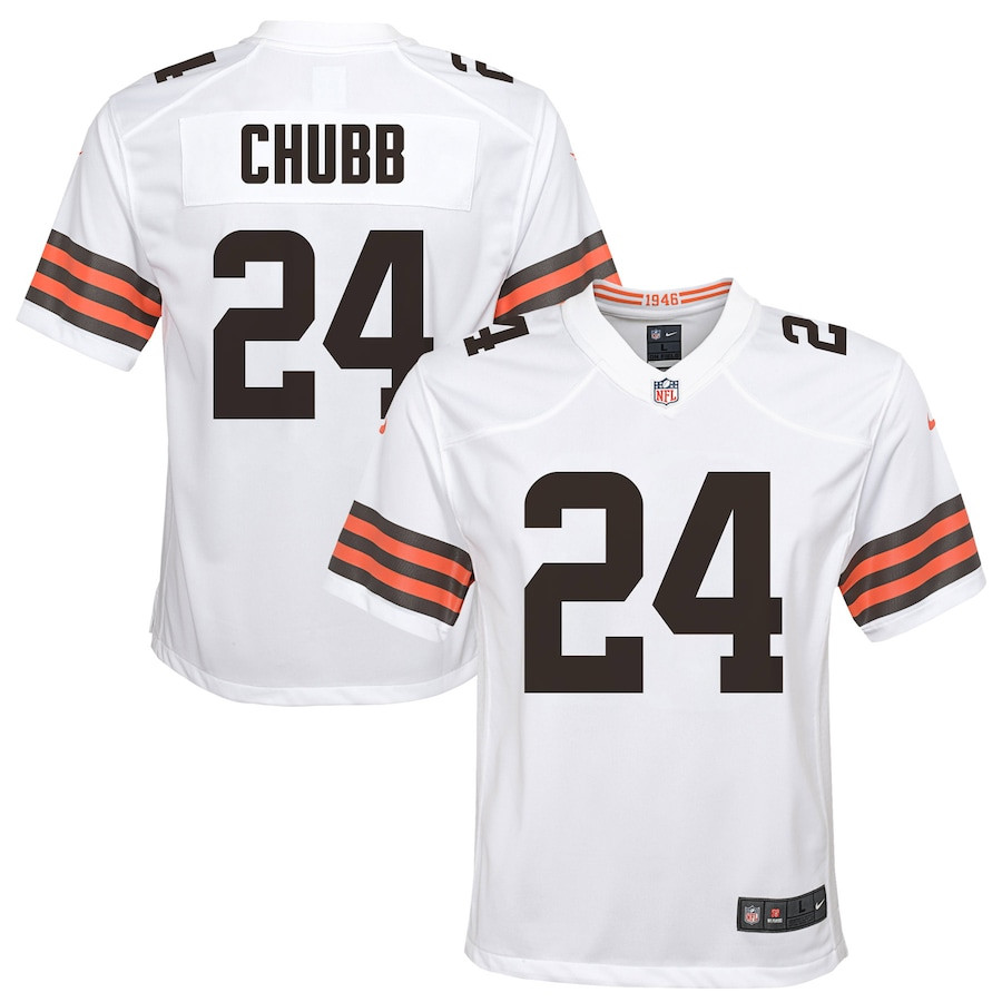 Nick Chubb 24 Cleveland Browns YOUTH Game Jersey - White JS1380 nicesnker