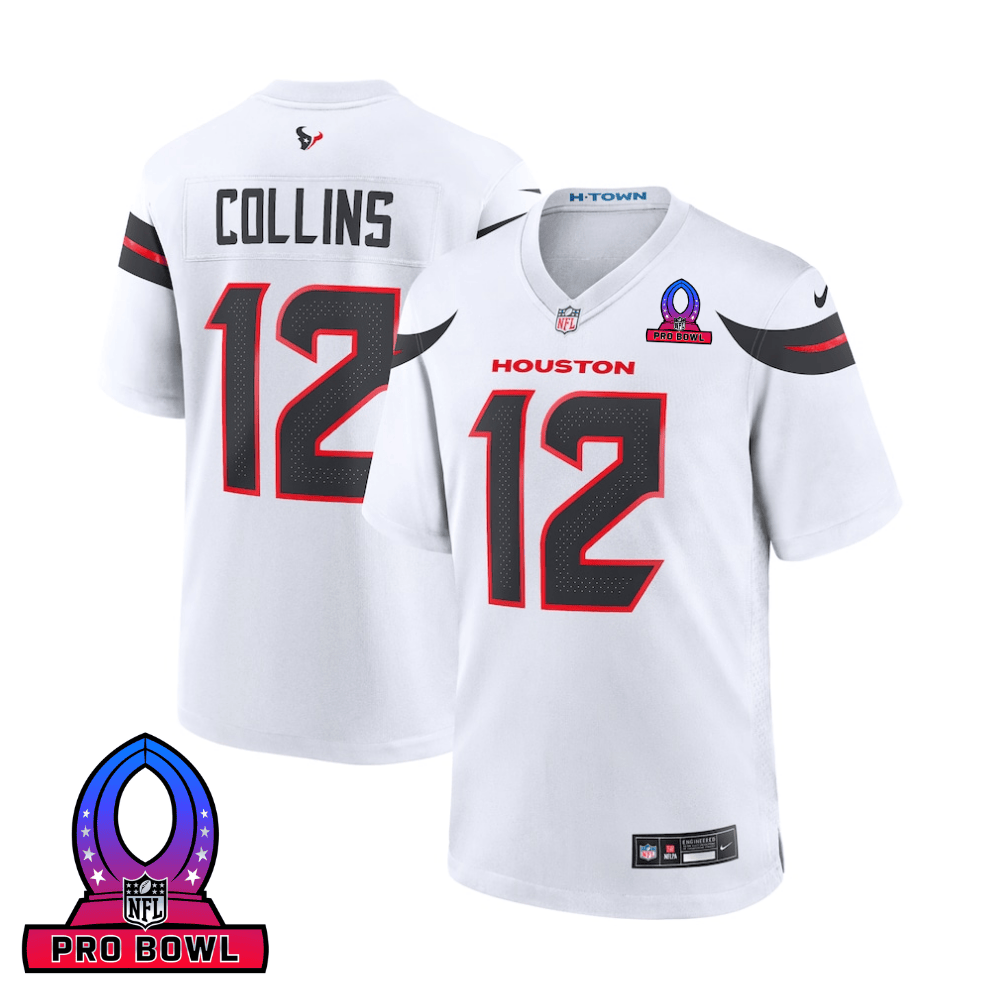 Nico Collins 12 Houston Texans 2025 Pro Bowl Patch Game Men Jersey - White JS3499 nicesnker