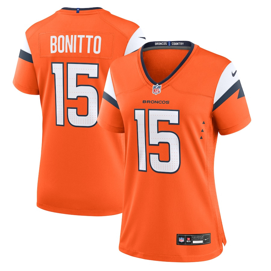 Nik Bonitto 15 Denver Broncos Women's Team Game Jersey - Orange JS8792 nicesnker