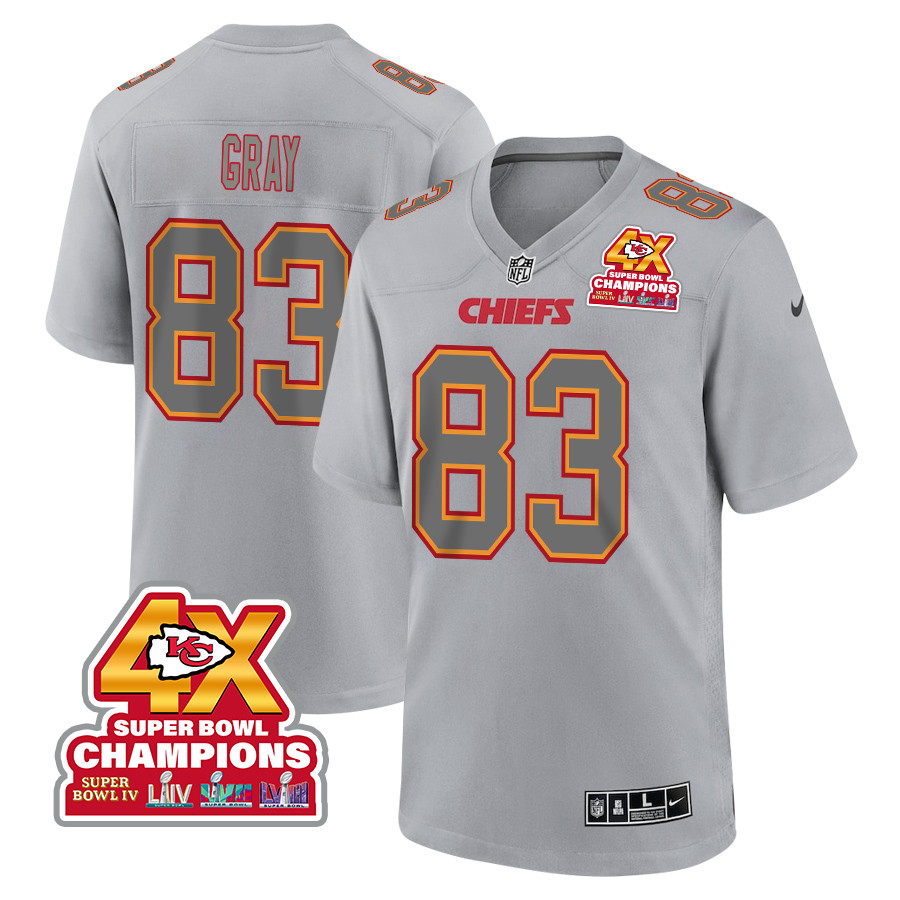 Noah Gray 83 Kansas City Chiefs Super Bowl LVIII Champions 4X Atmosphere Fashion Game Men Jersey - Gray JS3868 nicesnker