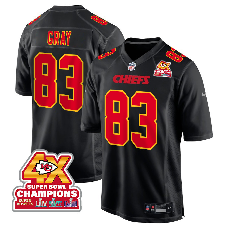 Noah Gray 83 Kansas City Chiefs Super Bowl LVIII Champions 4X Fashion Game Men Jersey - Carbon Black JS1786 nicesnker