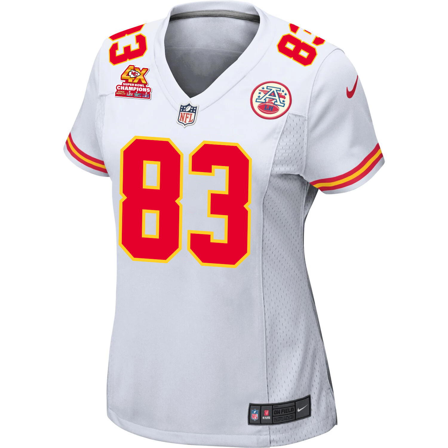 Alternative view of Noah Gray 83 Kansas City Chiefs Super Bowl LVIII Champions 4X Game Women Jersey - White JS8026 nicesnker