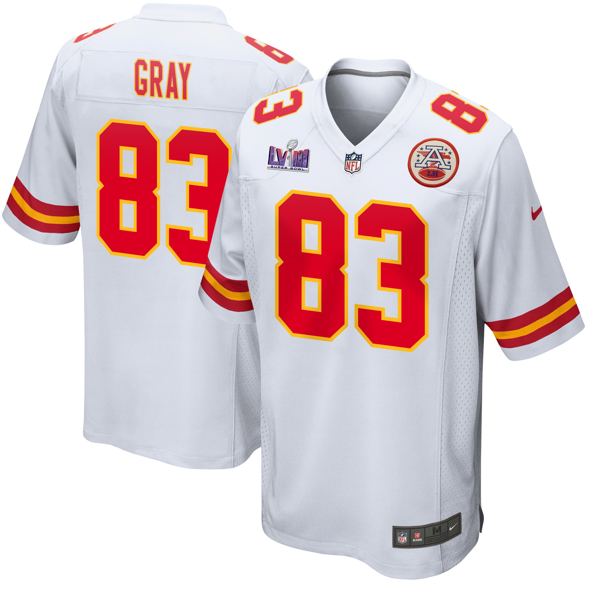 Noah Gray 83 Kansas City Chiefs Super Bowl LVIII Patch Game Men Jersey - White JS7488 nicesnker